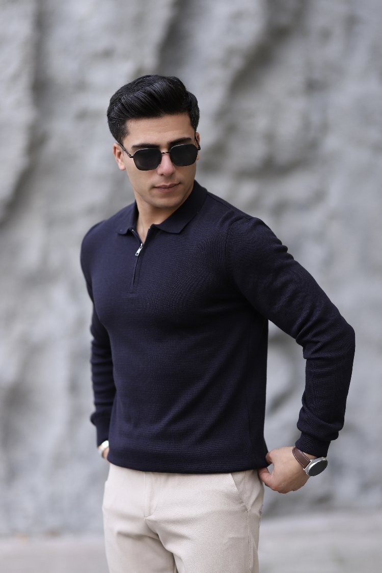 POLO YAKA FERMUARLI DÜZ ÖRGÜ TRİKO P002