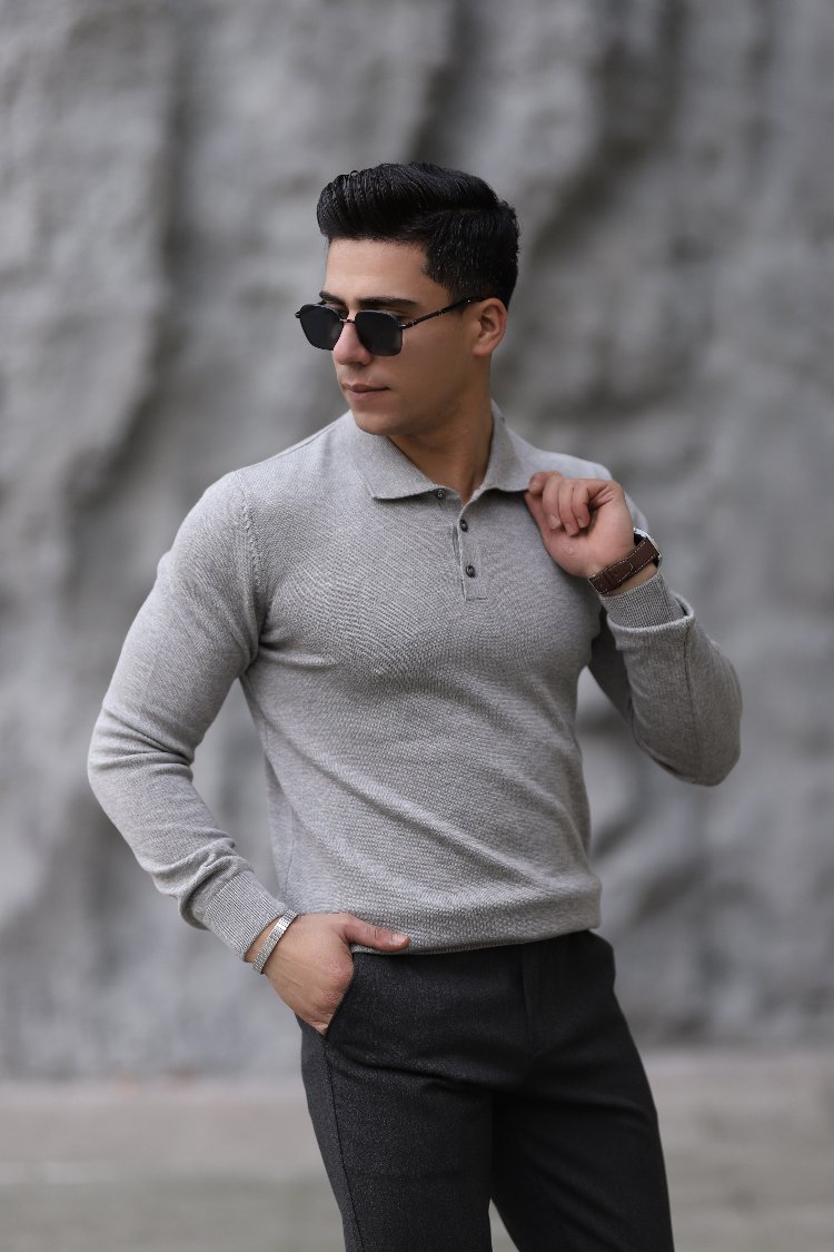 POLO YAKA DÜĞMELİ DÜZ ÖRGÜ TRİKO P010