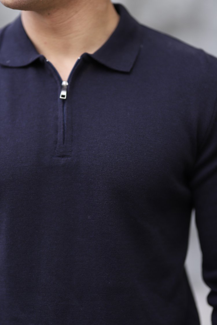POLO YAKA FERMUARLI DÜZ ÖRGÜ TRİKO P002