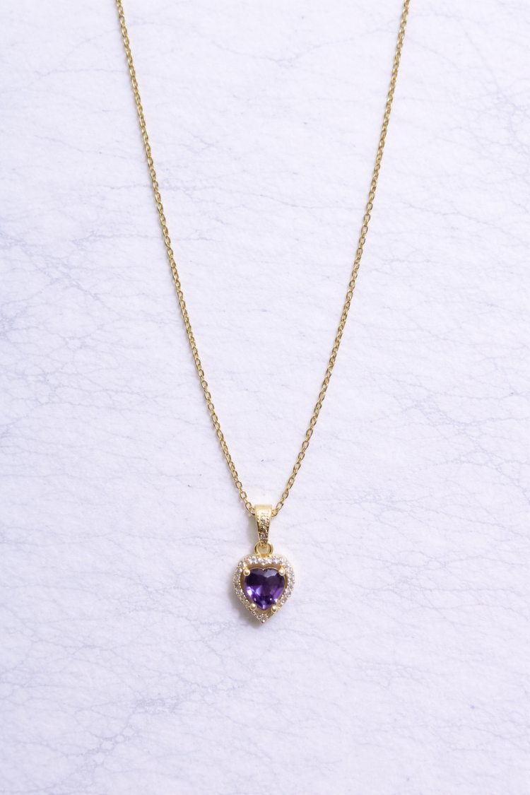 Amethyst Heart Işıltılı Kolye