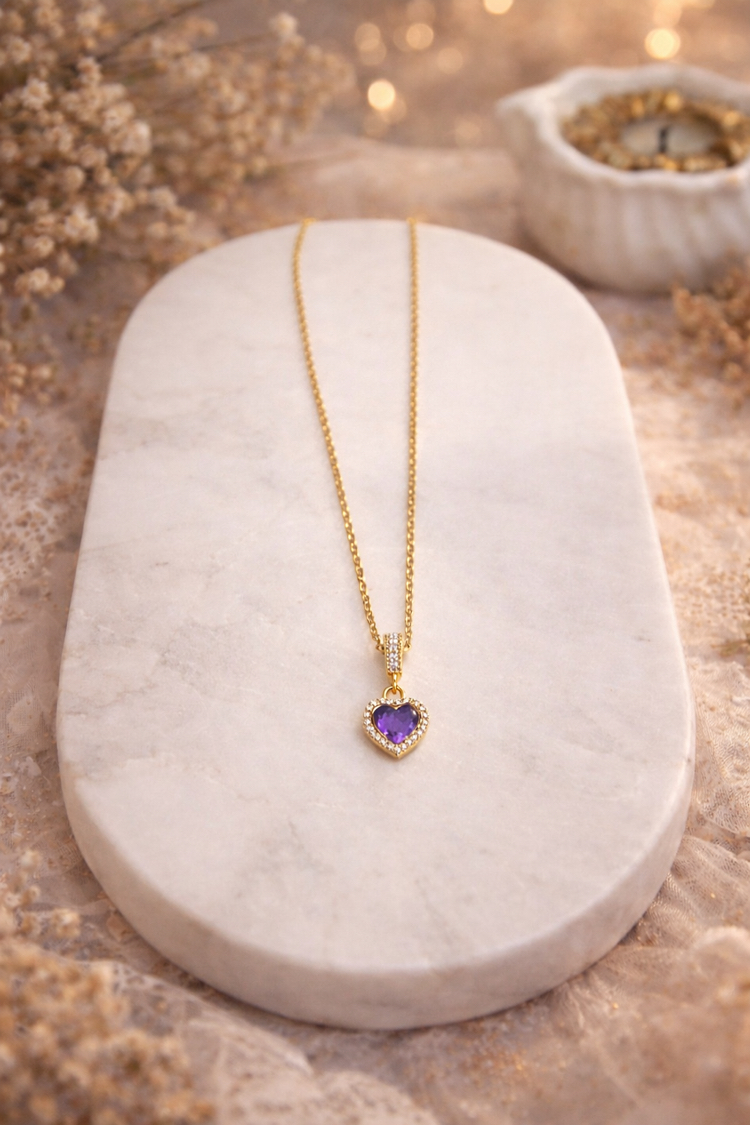 Amethyst Heart Işıltılı Kolye