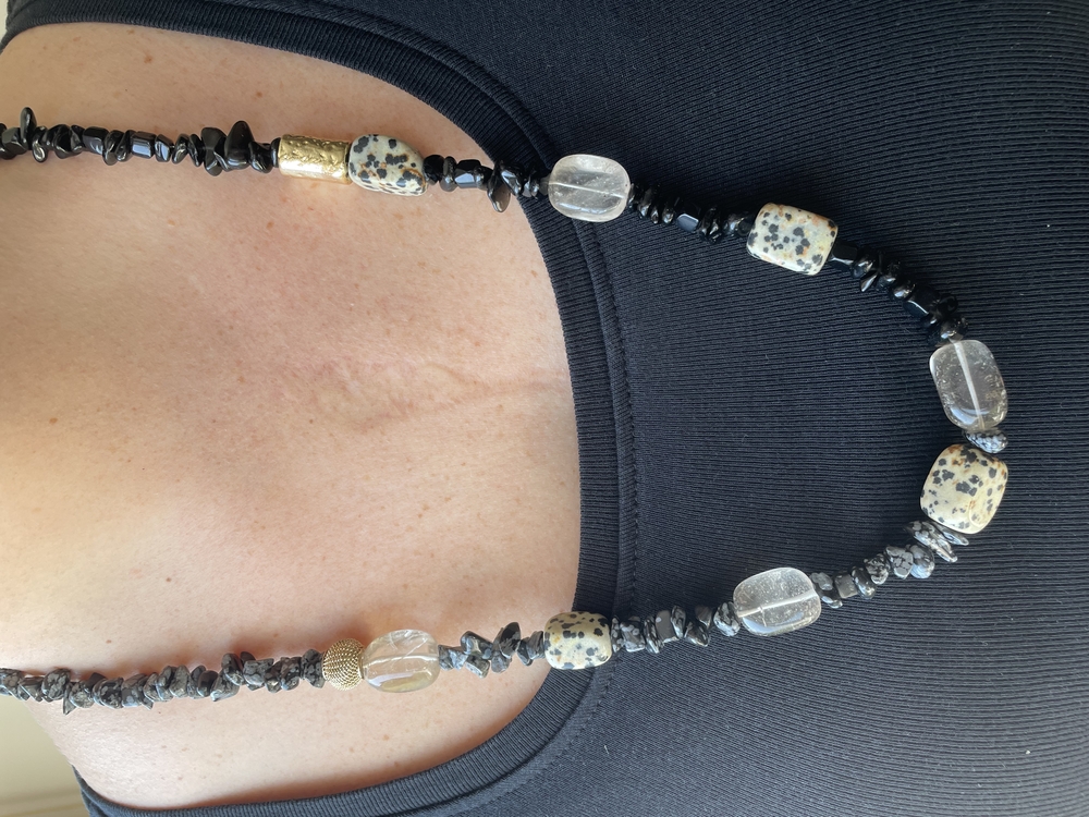 Jasper, Dumanlı kuvars ve Obsidyen Taşlı Uzun Doğal Taş Kolye