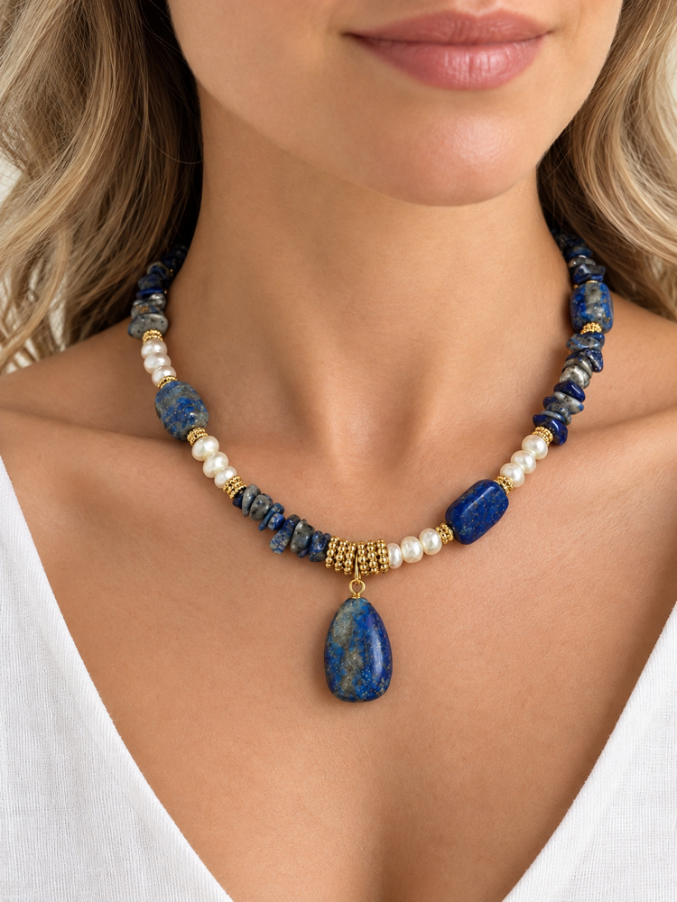 Lapis Lazuli & İnci Kolye ( Lapis Uçlu)