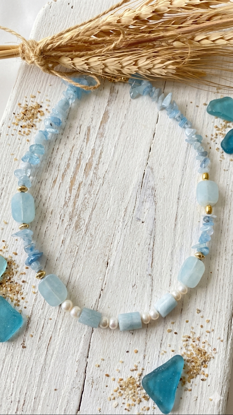 Aquamarine & İnci Tasarım Kolye
