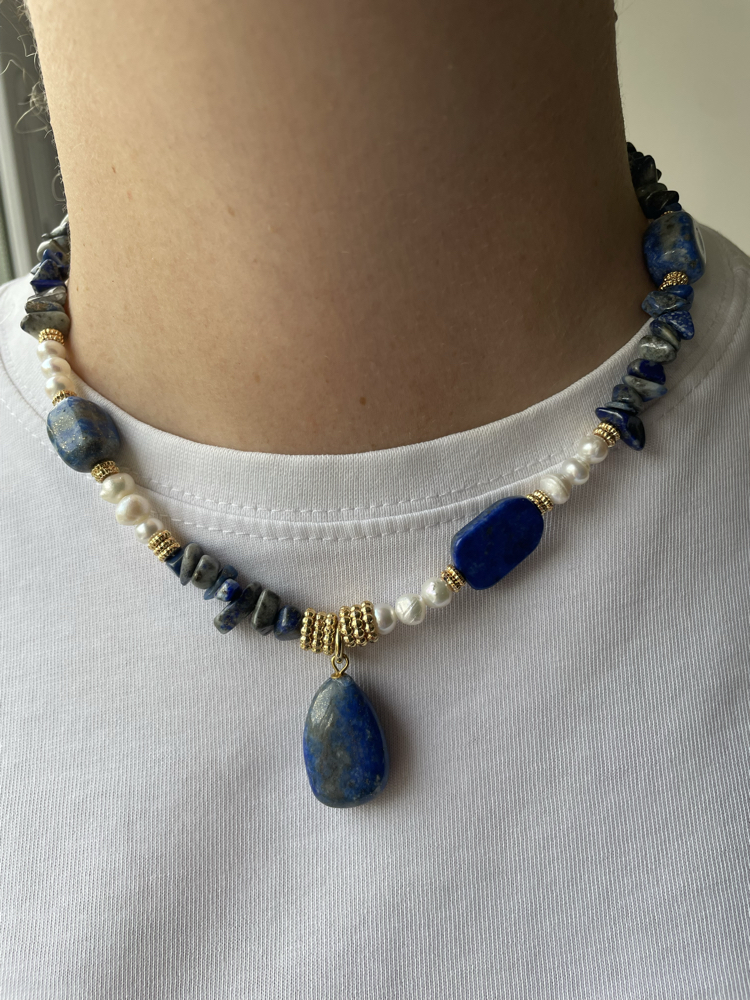 Lapis Lazuli & İnci Kolye ( Lapis Uçlu)