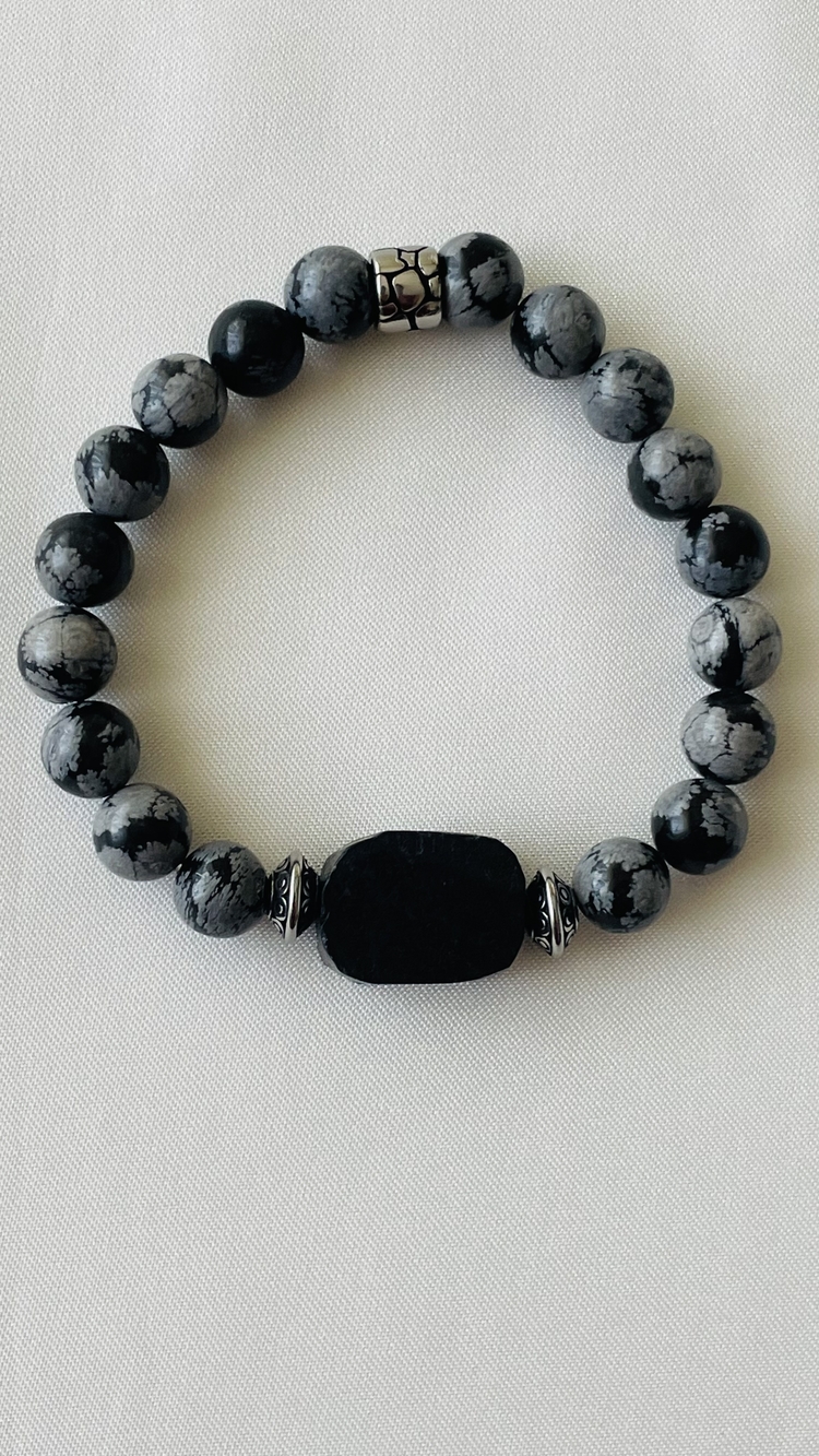 Oniks ve obsidyen taşlı bileklik 