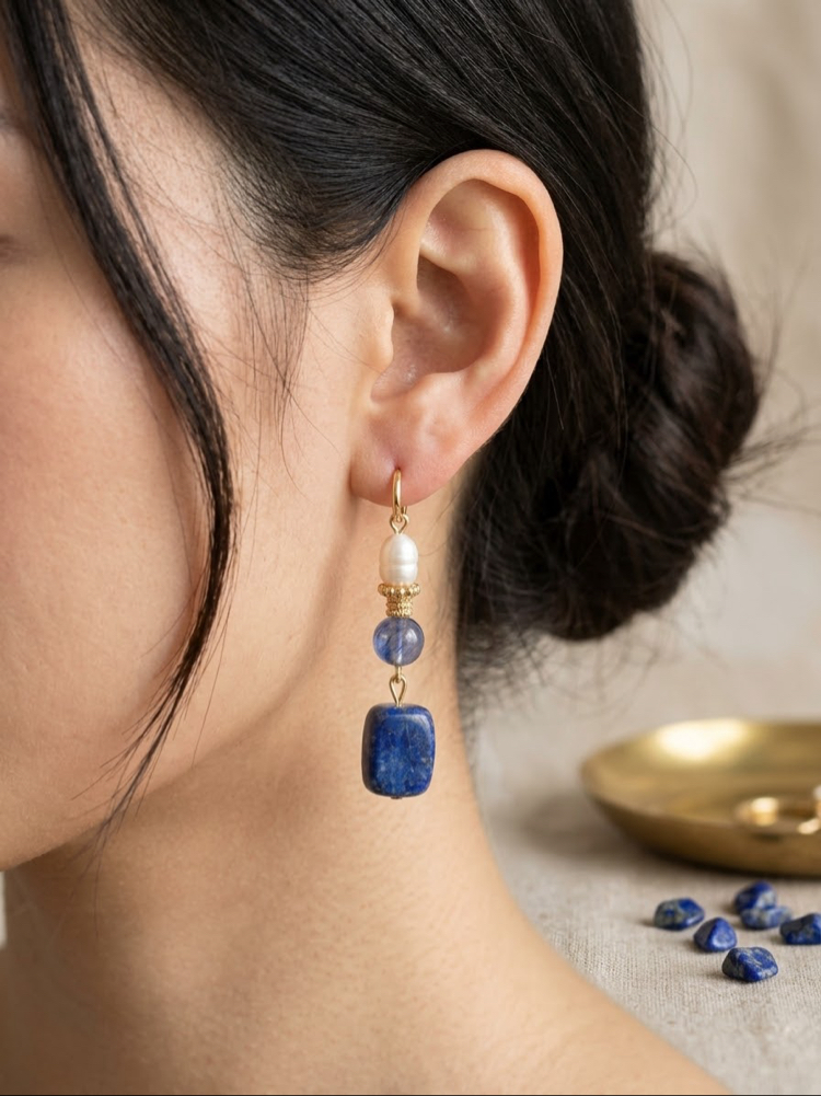 Lapis lazuli, Ceyt ve İnci Taşlı Küpe
