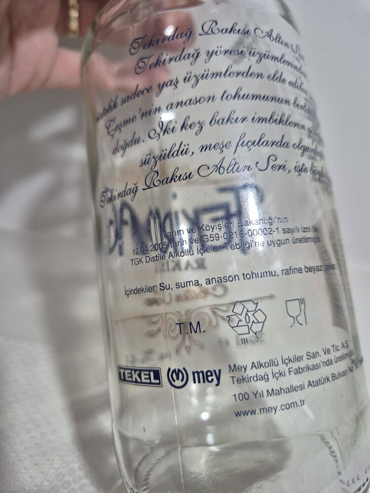 TEKİRDAĞ RAKISI ALTIN SERİ BOŞ ŞİŞESİ - 70 cl