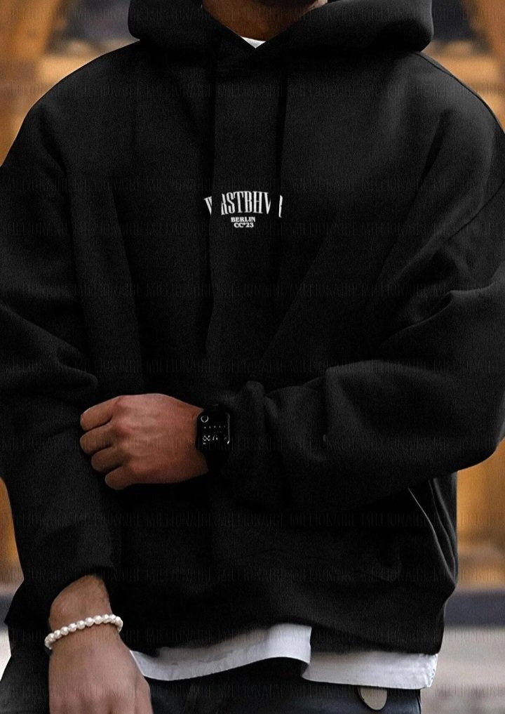 erkek siyah 3 iplik dont anaunce baskılı kapşonlu sweatshirt 