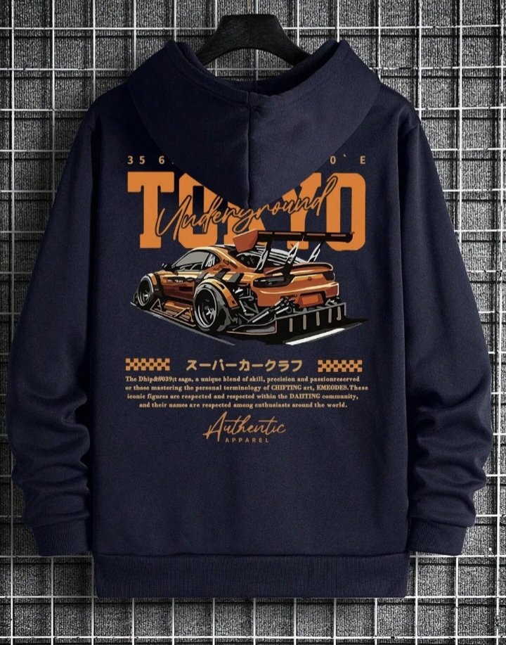 Tokyo baskılı Unisex pamuklu kapşonlu oversize sewatshirt 