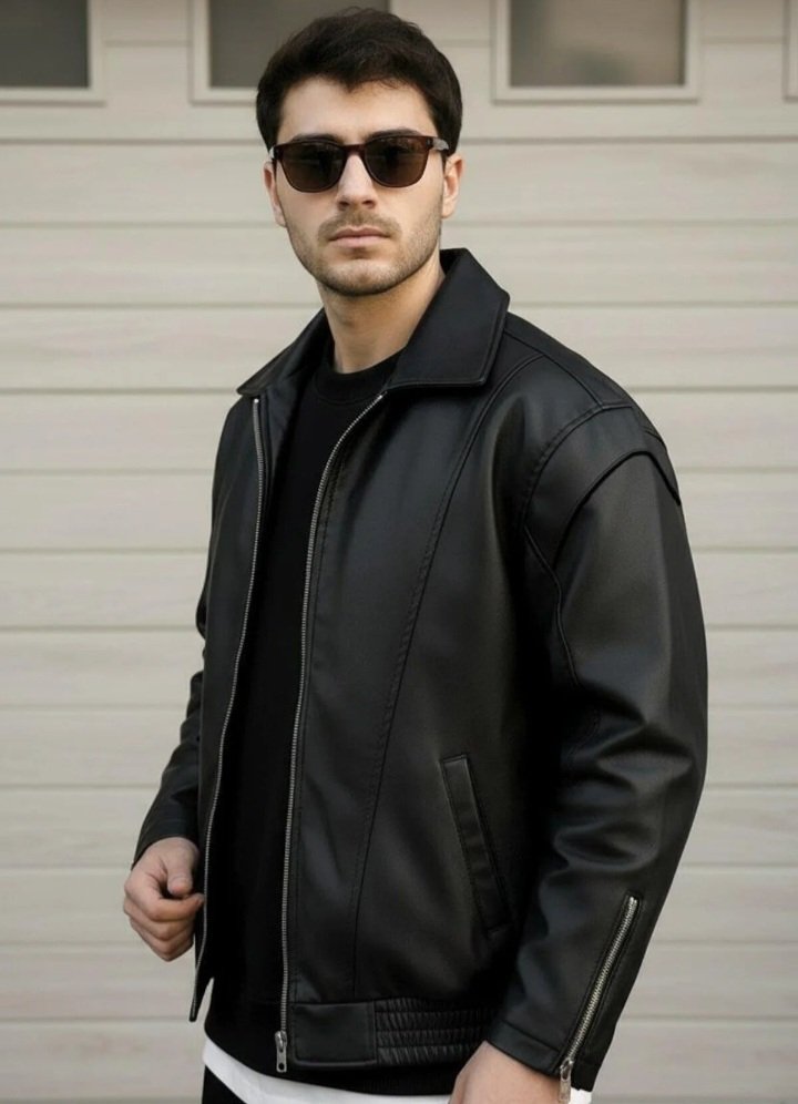 oversize rahat kalıp deri ceket 
