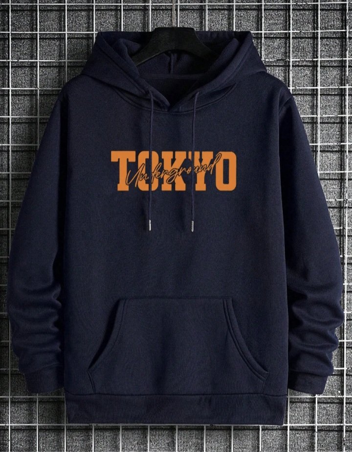 Tokyo baskılı Unisex pamuklu kapşonlu oversize sewatshirt 
