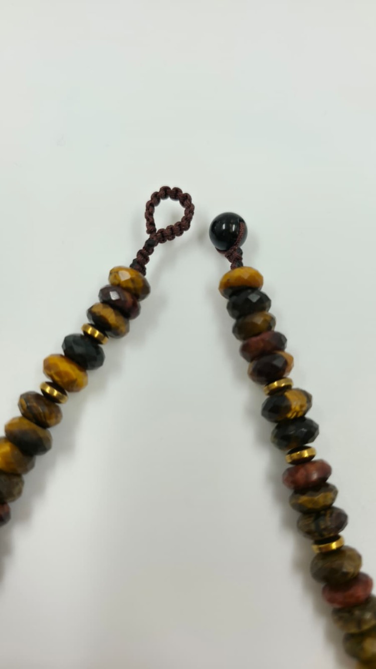 Kaplan Gözü Doğal Taş Kolye – El Yapımı Rudraksha Detaylı Kolye