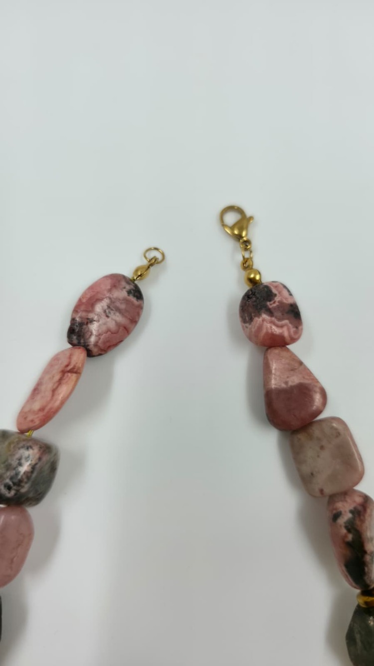 Rodokrozit, Pembe Kuvars & Dumanlı Kuvars Doğal Taş Kolye