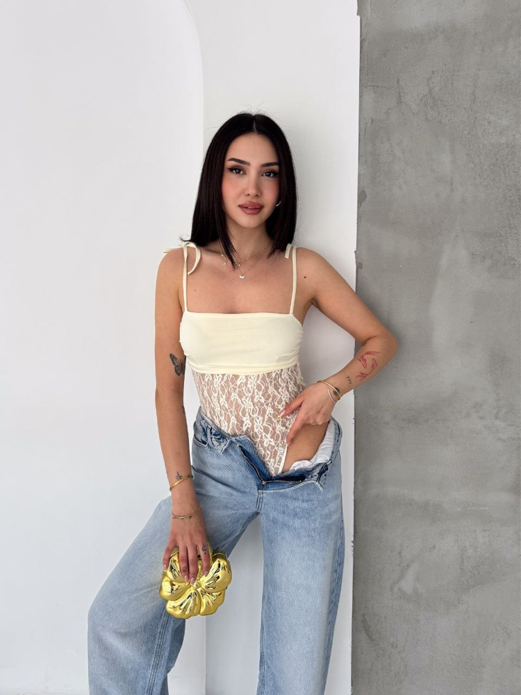 Sarı Dantelli Bodysuit