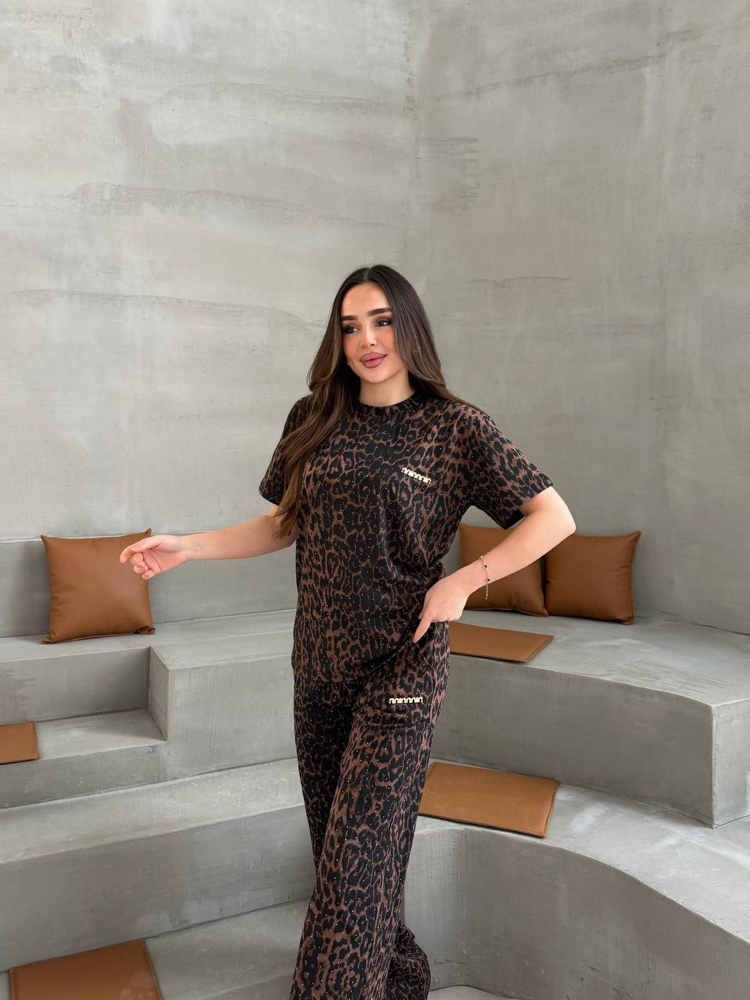 2’Li leopar takım kahve 