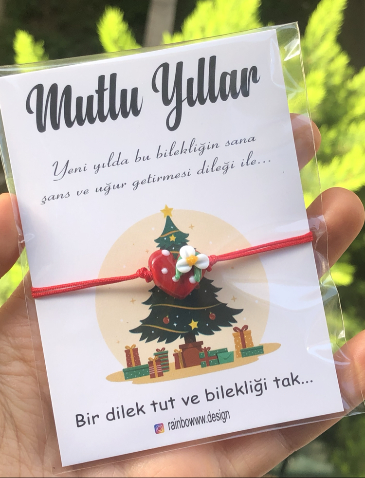 Kırmızı kalp çiçek murano bileklik