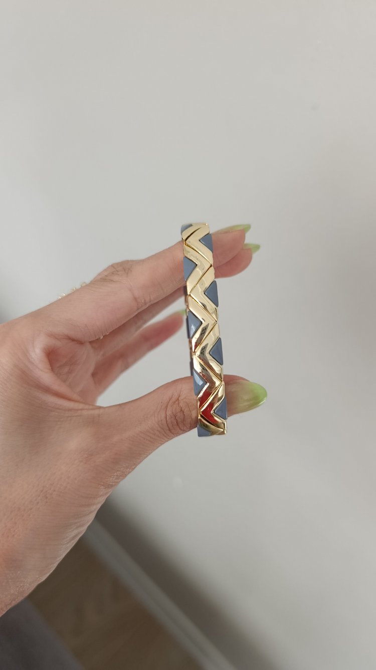 14K Renkte Gri &Gold Seramik Kaplama Lastikli Bileklik
