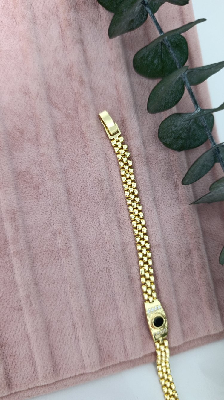 14K Renkte Siyah Taşlı Vintage Bileklik 