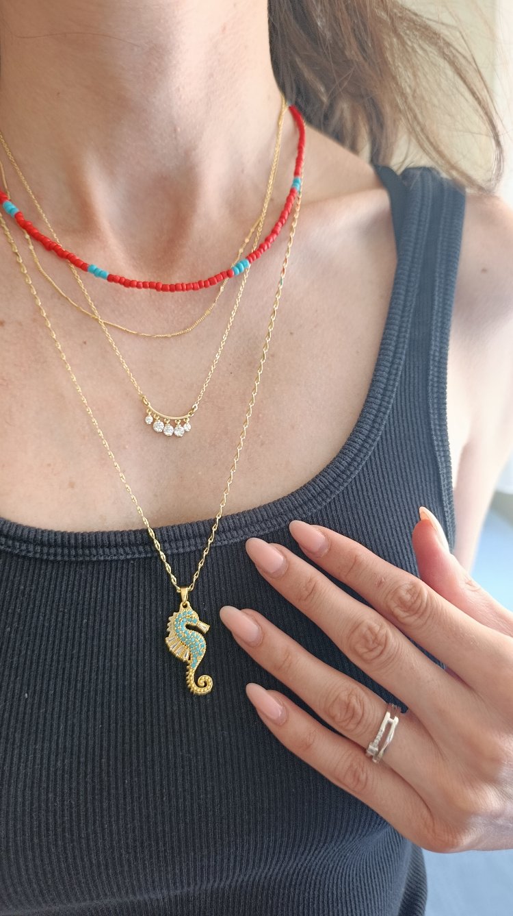 14K Renkte Xuping 60 cm Aynalı Deniz atı uçlu Kolye