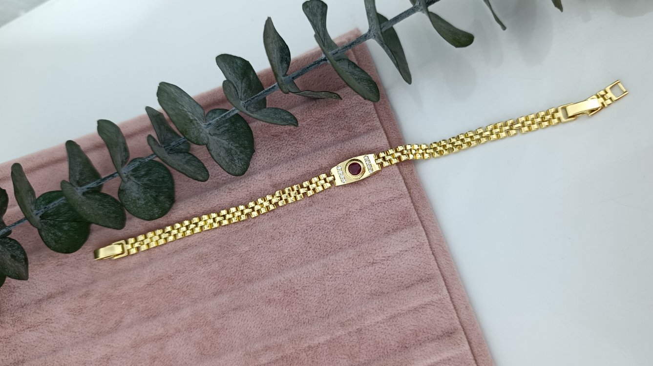 14K Renkte Fuşya Taşlı Vintage Bileklik