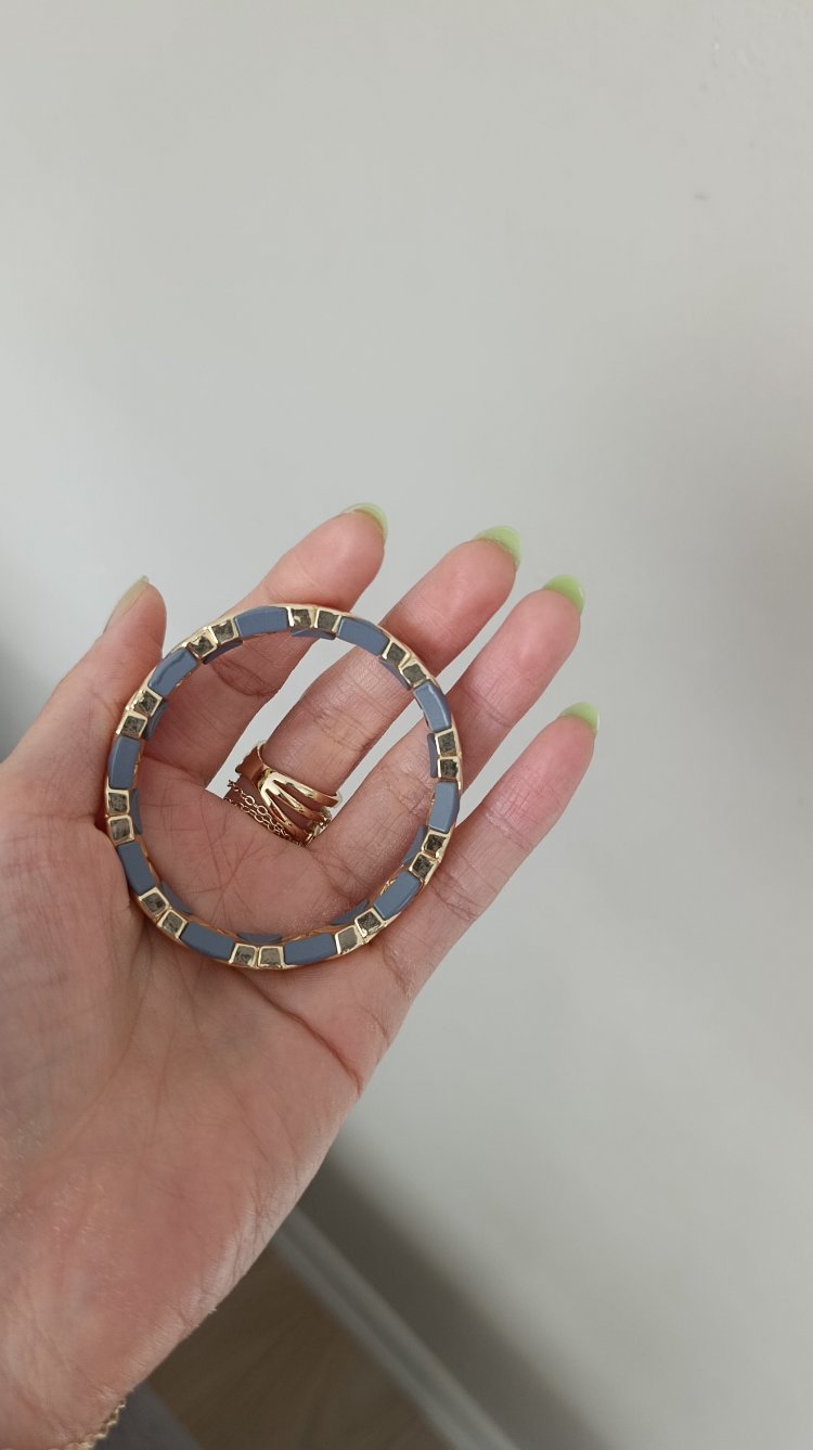 14K Renkte Gri &Gold Seramik Kaplama Lastikli Bileklik