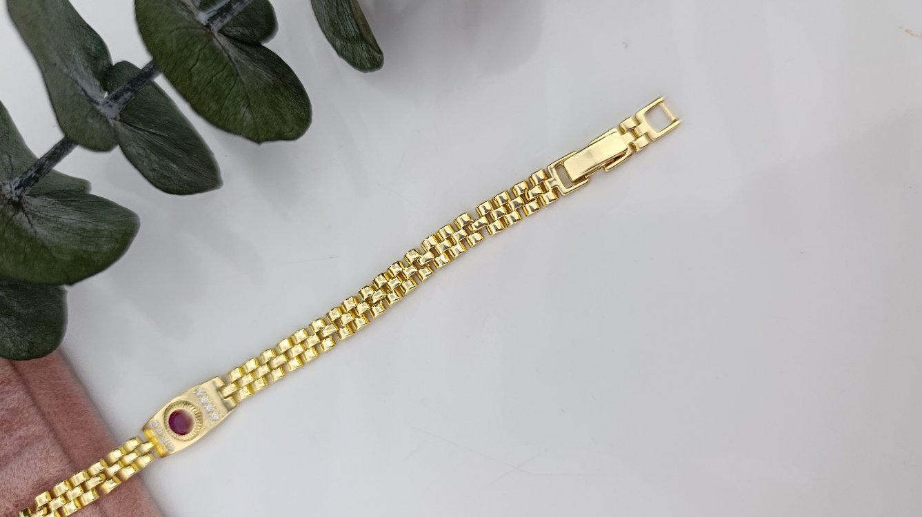 14K Renkte Fuşya Taşlı Vintage Bileklik