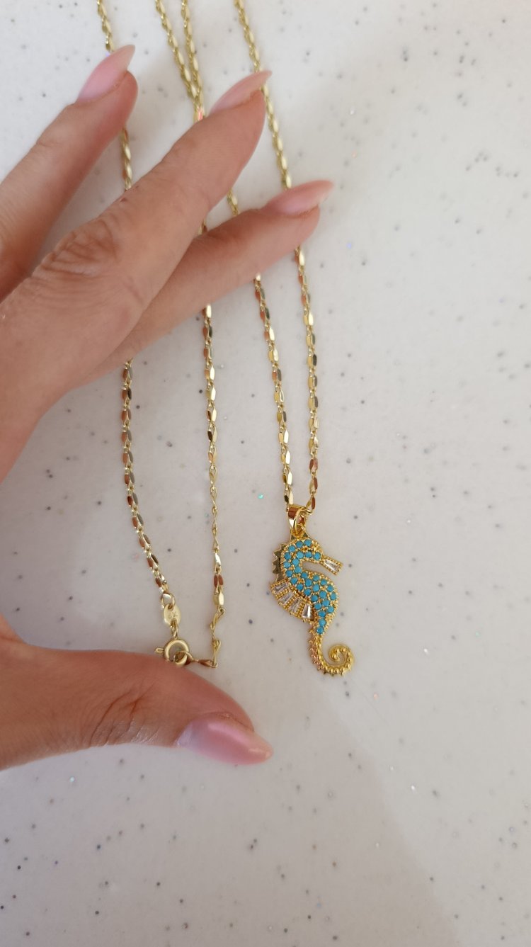 14K Renkte Xuping 60 cm Aynalı Deniz atı uçlu Kolye