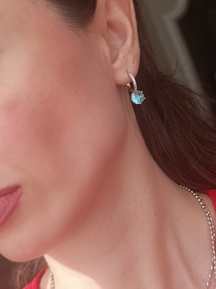Beyaz Altın İşçiliğinde Aqua Crystal Xuping Küpe