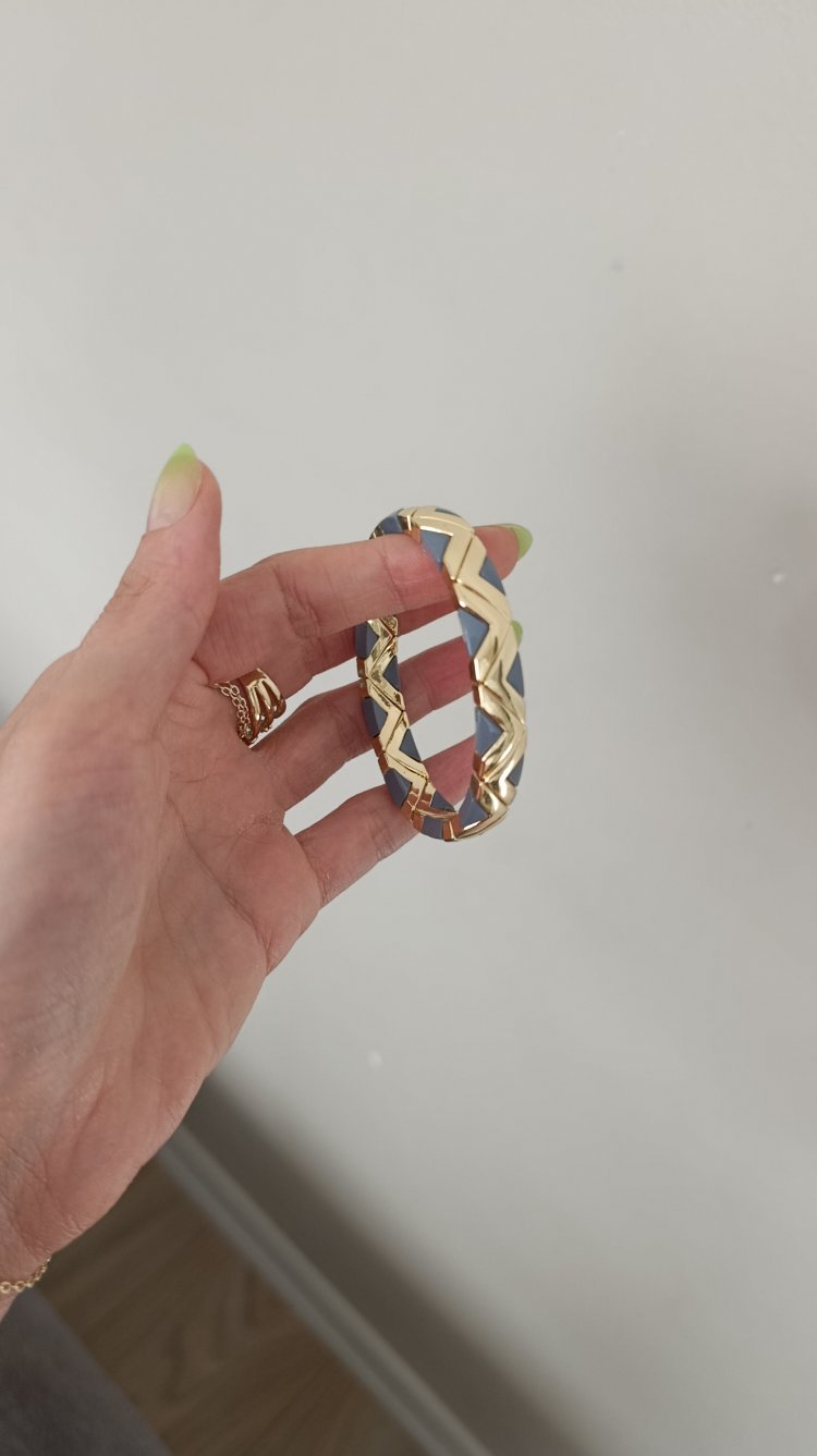 14K Renkte Gri &Gold Seramik Kaplama Lastikli Bileklik