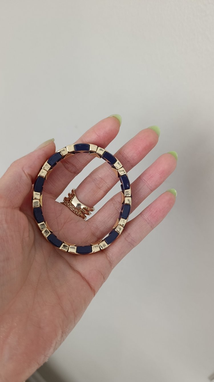 14K Renkte Seramik Kaplama Lacivert &Gold Lastikli Bileklik