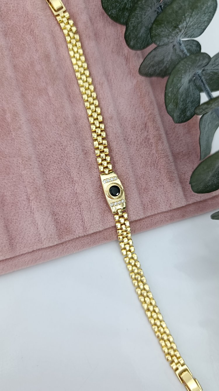 14K Renkte Siyah Taşlı Vintage Bileklik 