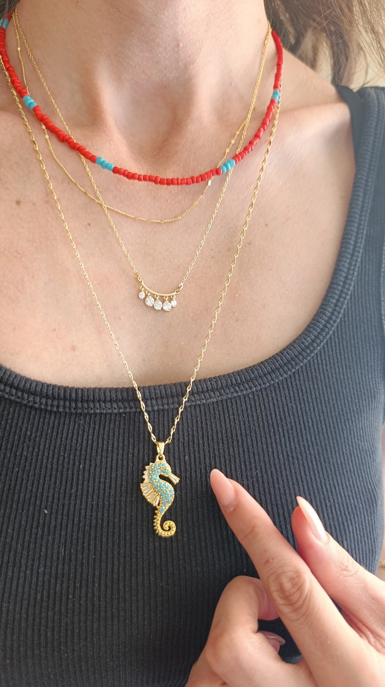 14K Renkte Xuping 60 cm Aynalı Deniz atı uçlu Kolye