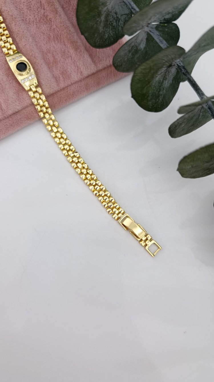 14K Renkte Siyah Taşlı Vintage Bileklik 