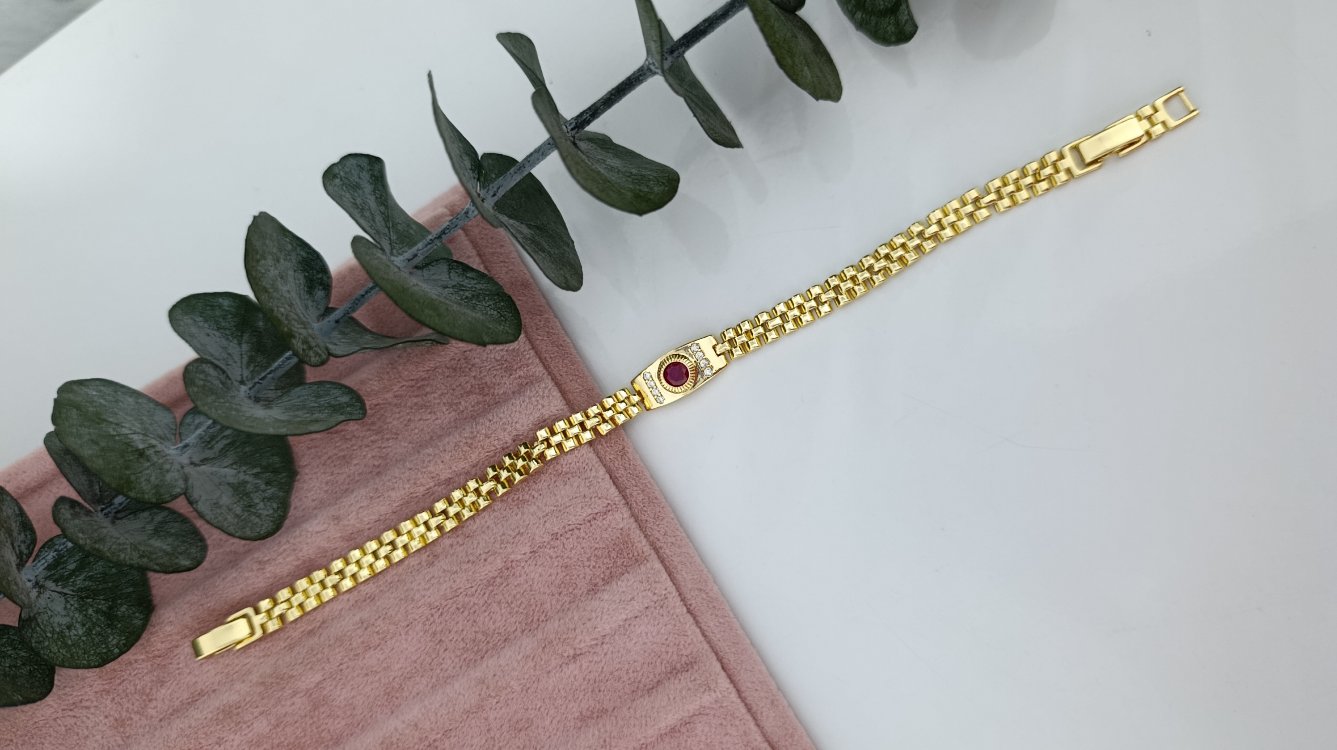 14K Renkte Fuşya Taşlı Vintage Bileklik