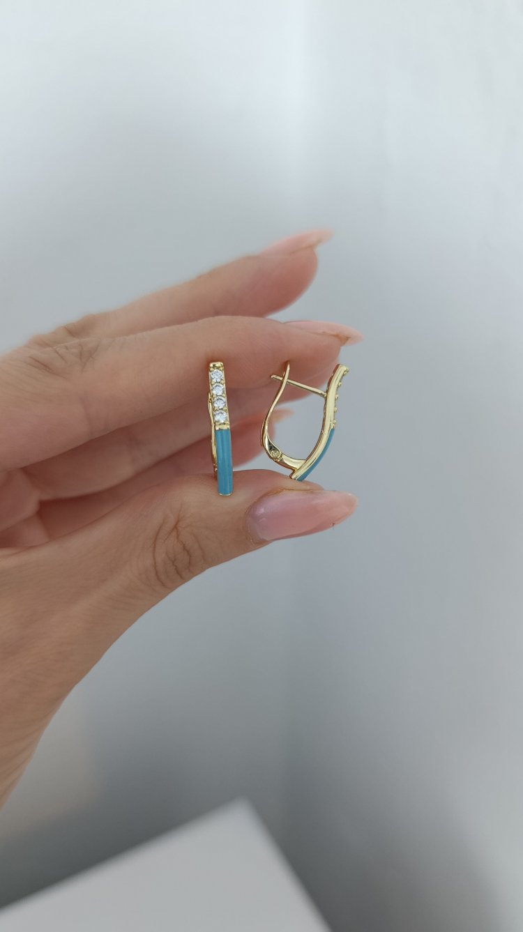 14K Renkte Xuping Mavi Mineli Küpe