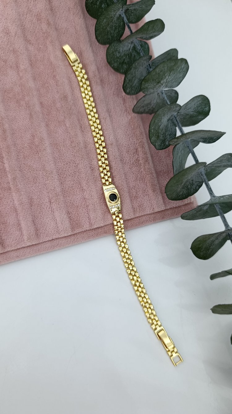 14K Renkte Siyah Taşlı Vintage Bileklik 
