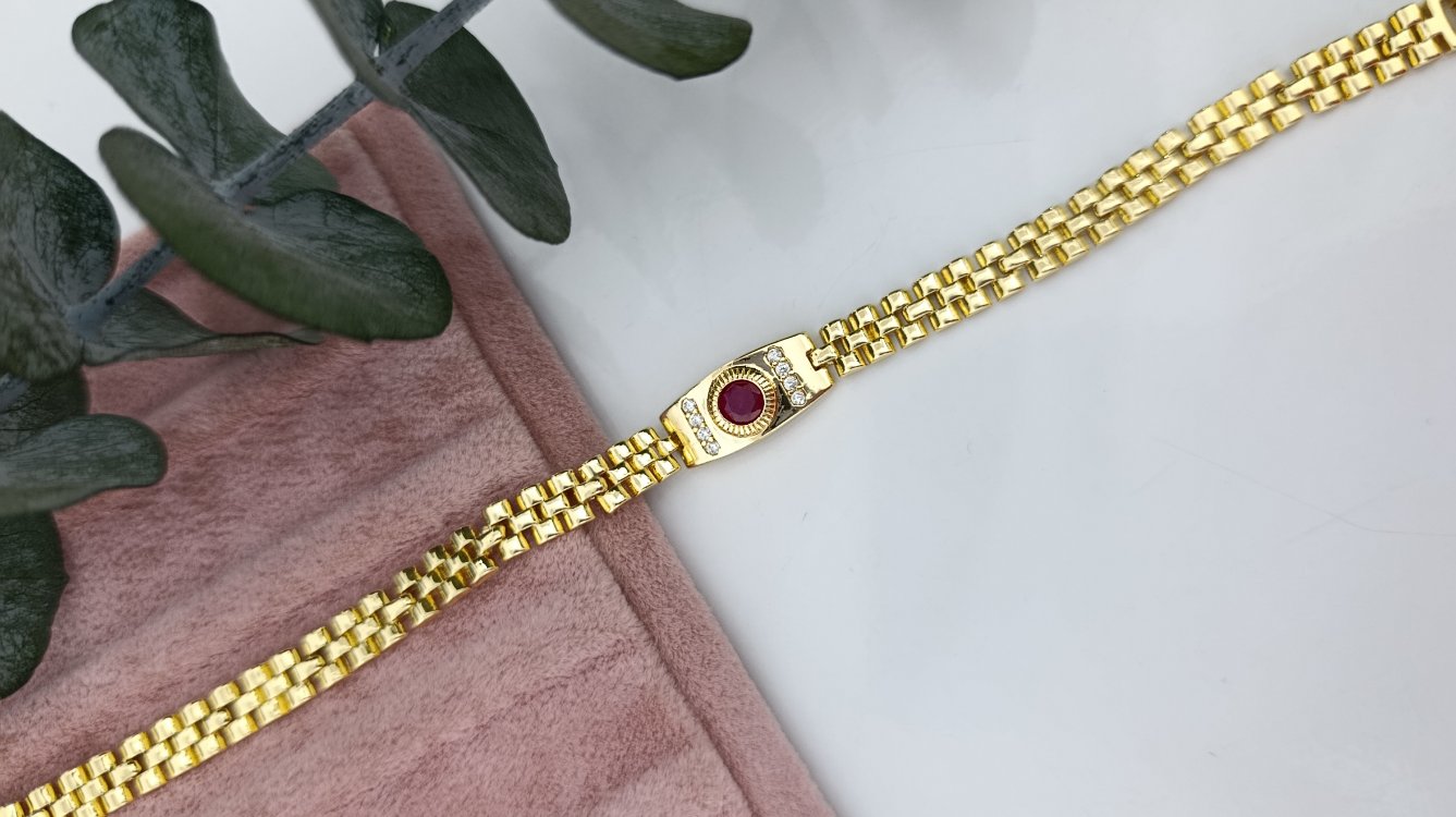 14K Renkte Fuşya Taşlı Vintage Bileklik