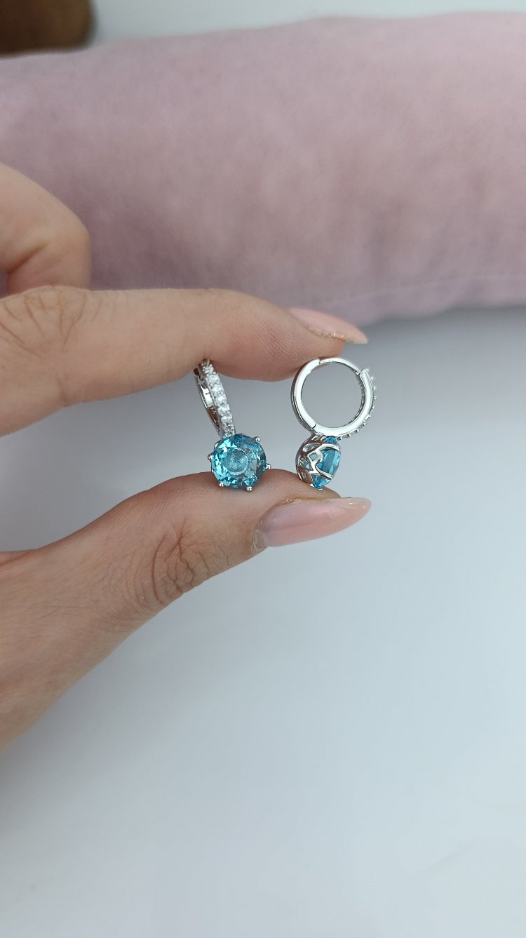 Beyaz Altın İşçiliğinde Aqua Crystal Xuping Küpe