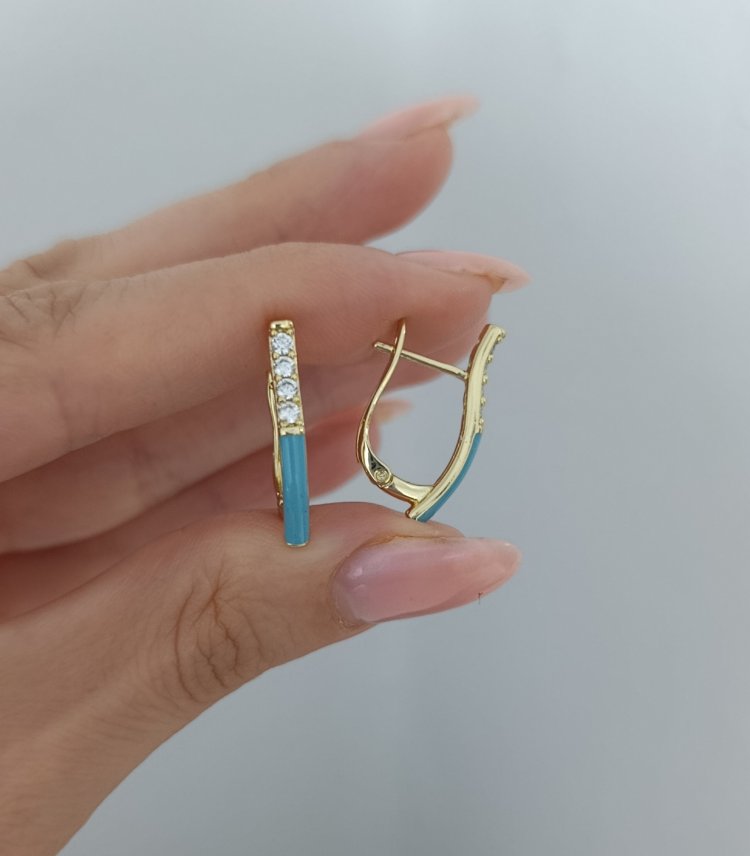 14K Renkte Xuping Mavi Mineli Küpe