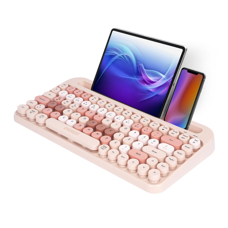 Everest KB-98 LATTE 2.4G+BT1+BT2 Çoklu Cihaz Bağlantılı Q Kablosuz klavye