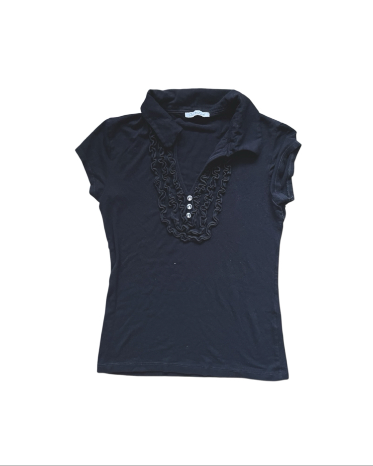 Ruffle Placket Polo Top
