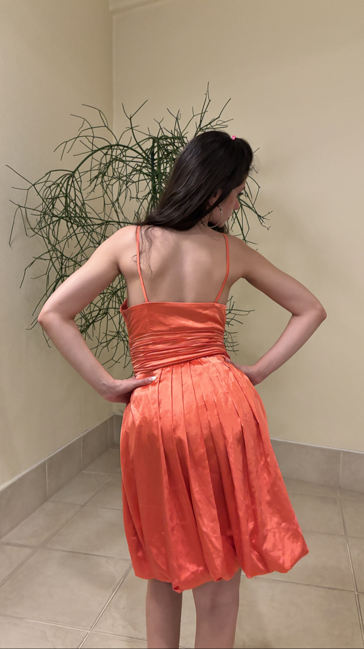 Satin bubble hem dress