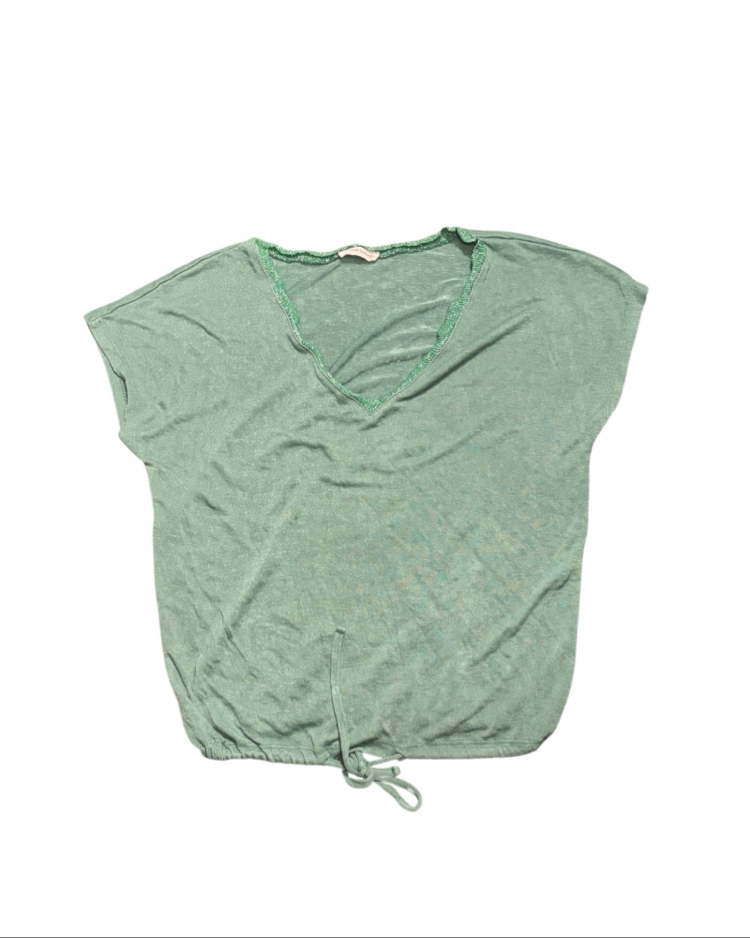 Drawstring Hem V-Neck Top