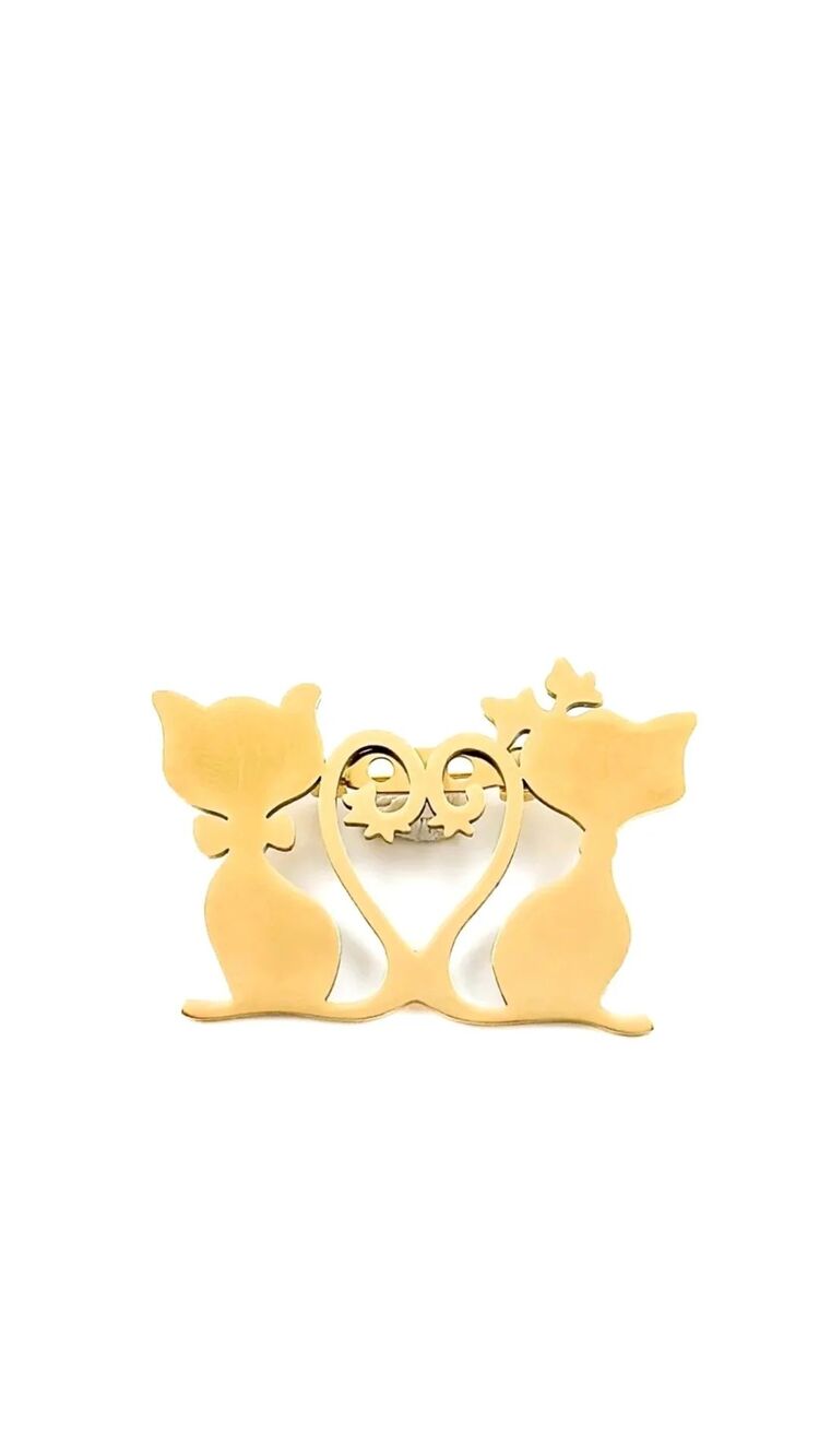Kedi Figürlü Gold Broş