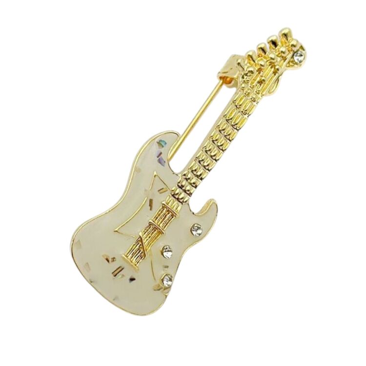 Gitar Detaylı Gold Broş 
