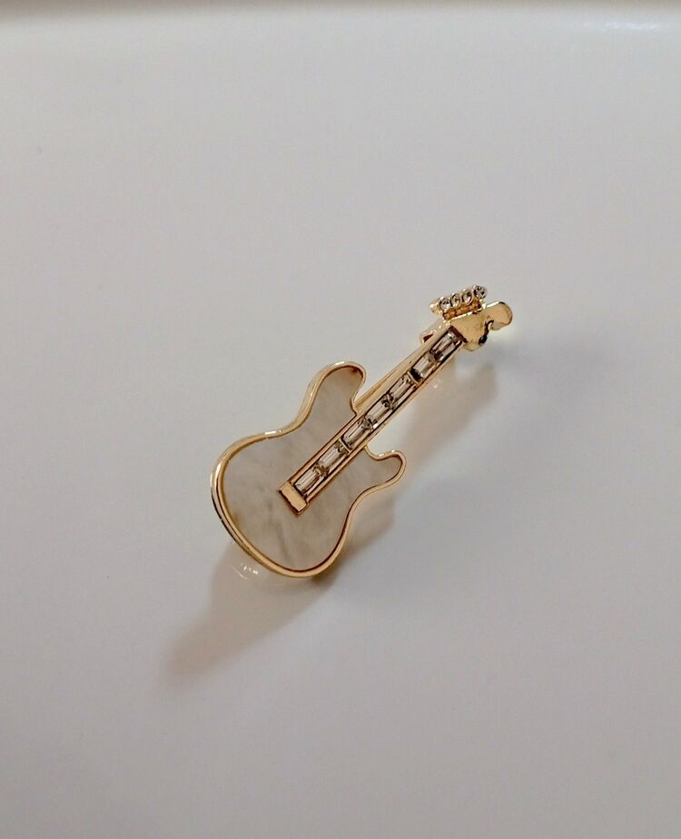 Keman zirkon taşlı Gold Broş