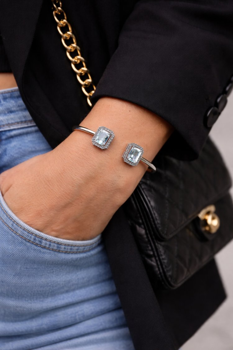 Baget Zirkon Taşlı Gümüş Çelik Bileklik 