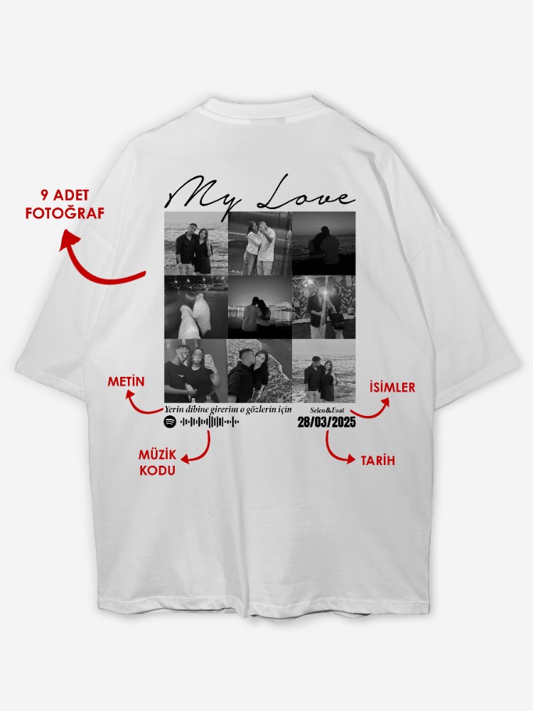 Kişiye özel Mylove Tasarım Baskılı Oversize T-shirt