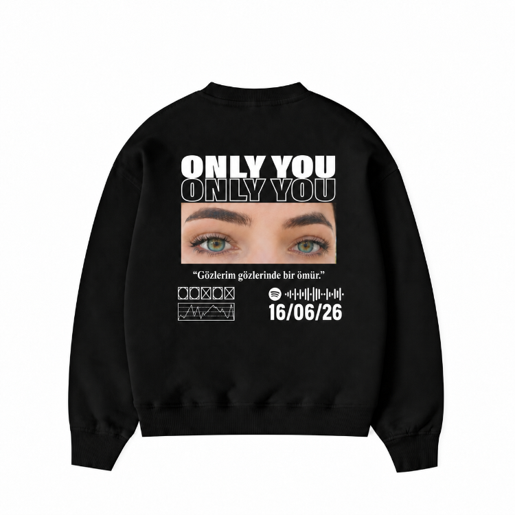 Kişiye özel tasarım baskılı kapşonsuz oversize sweatshirt